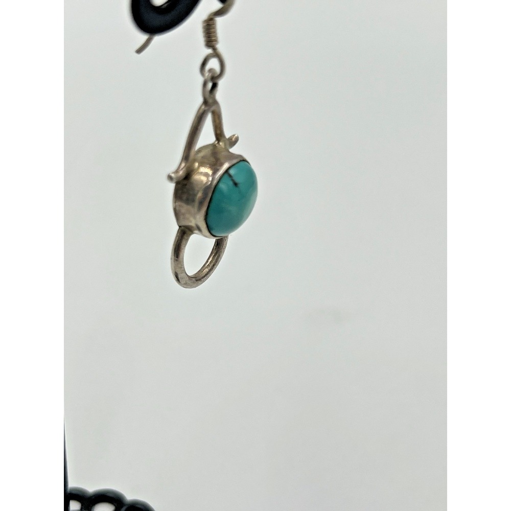 Turquoise Sterling Silver .925 Handmade Dangle Earrings - Picture 13 of 13